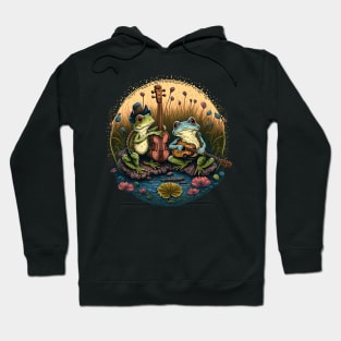 Cottagecore aesthetic frogs playing ukelele on Mushroom Hoodie